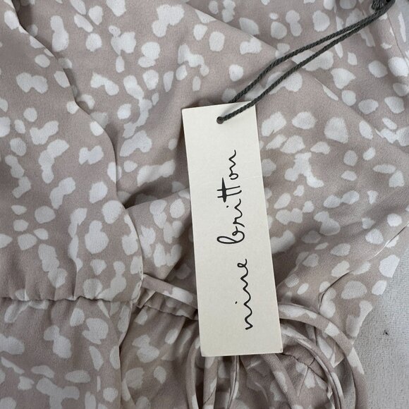 Nine Britton Womens Beige & White Polka Dot Wrap Top Tie Waist Size Small - Picture 3 of 5